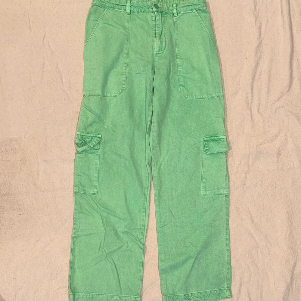 YFB Lime Green Elastic Waist Cropped Cargo Pants